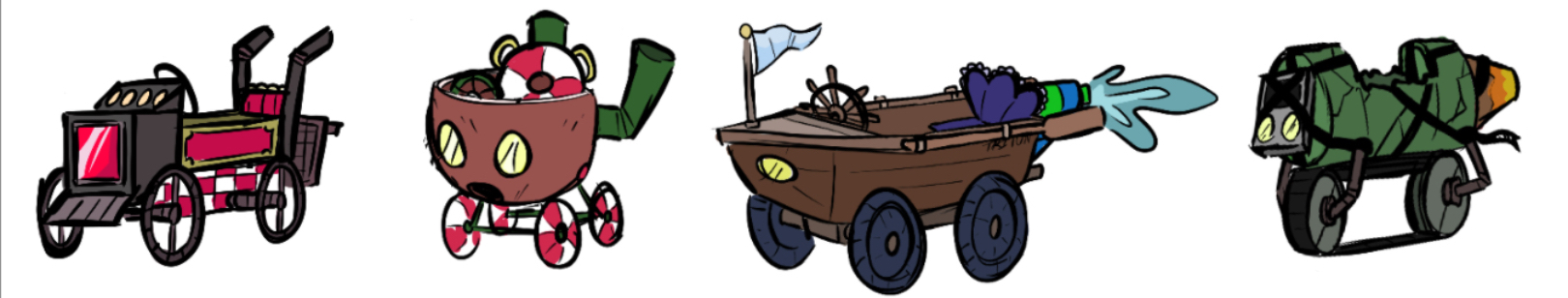 A row of cartoon cars